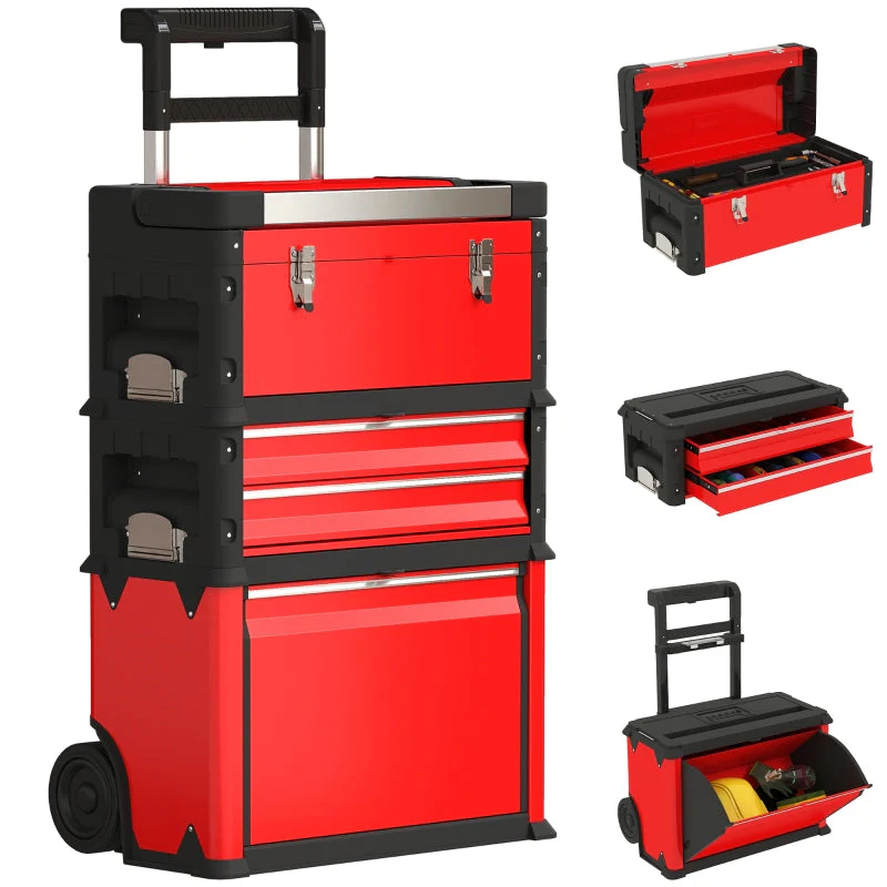 Workshop trolley, 3 modular units, rolling, steel, red - Image 7