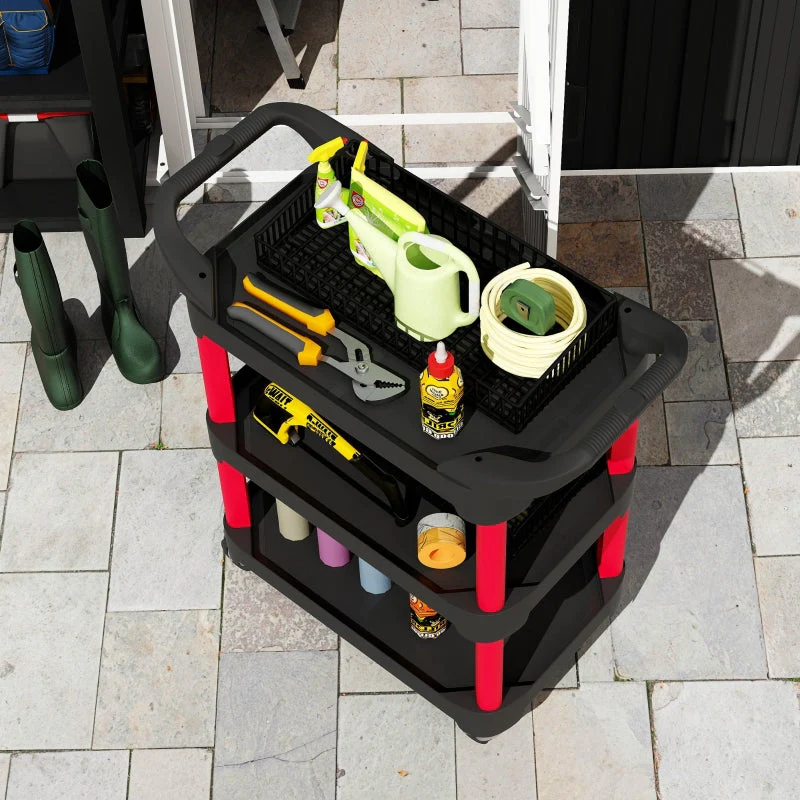 Workshop trolley with 3 levels, handle, 68 kg load capacity, black - Image 8