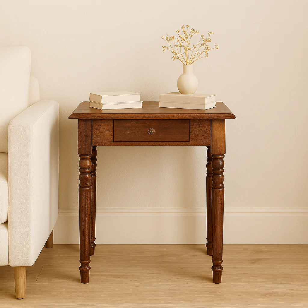 Writing Desk, Turned Leg 1 Drawer, Solid Wood Dark Brown