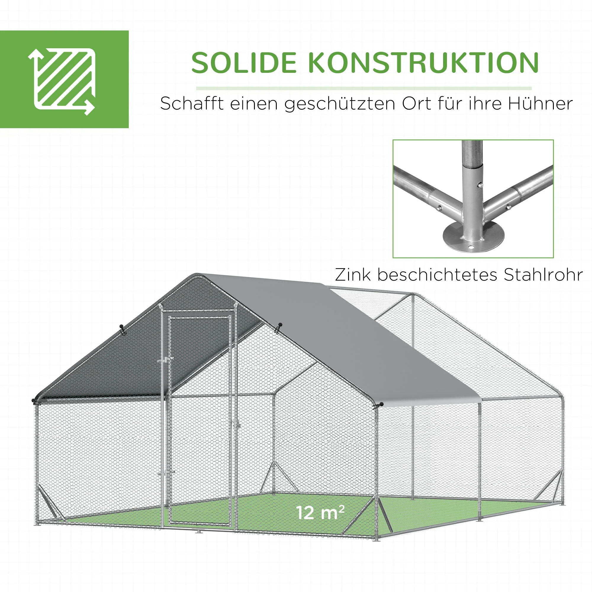 XXL Chicken Coop Run Shaded Roof Lock for 8-12 Poultry, Steel 3x4x2m - Image 6